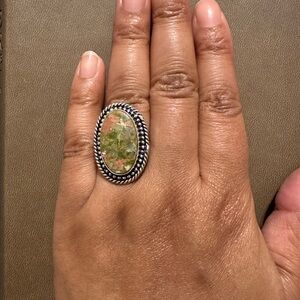 Unakite 925 Sliver Plated Ring Size 8